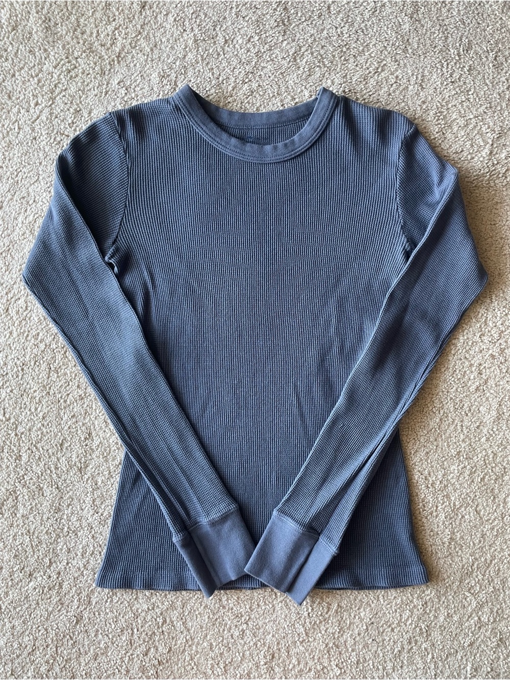 Brandy Melville Women’s S Long Sleeve Ribbed Crewneck Top Dusty Blue Coastal
